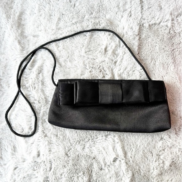 GUNNE SAX Vintage Black Satin Formal Purse with Bow - Picture 1 of 7